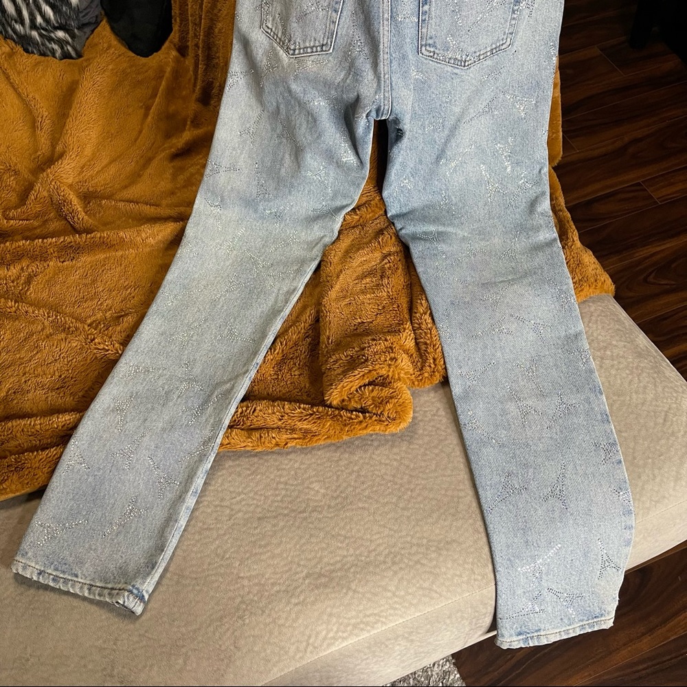 Balenciaga Crystal Eiffel Tower V-neck Denim Jeans in Blue - Picture 12 of 17